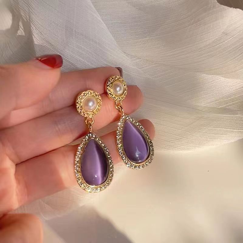Purple Gemstone Tassel Earrings