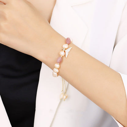 Elegant Strawberry Crystal Pearl Bracelet