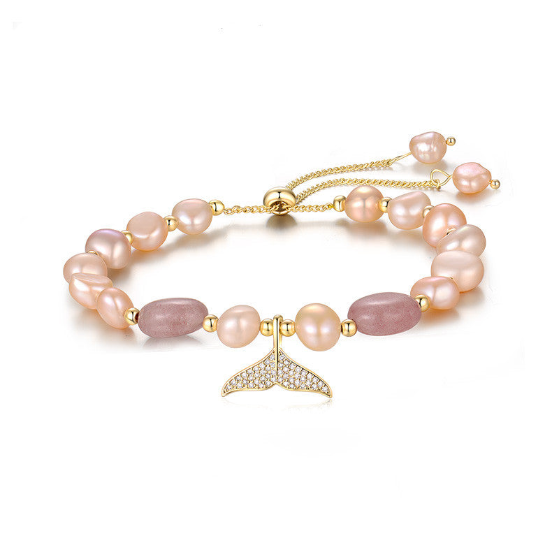 Elegant Strawberry Crystal Pearl Bracelet