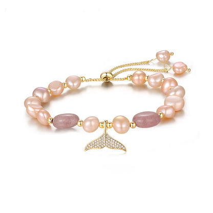 Elegant Strawberry Crystal Pearl Bracelet