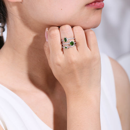 Simple Natural Topaz Diopside Rings Set