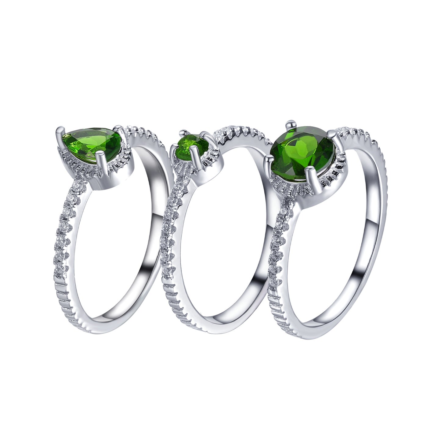 Simple Natural Topaz Diopside Rings Set