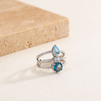 Simple Natural Topaz Diopside Rings Set