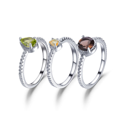Simple Natural Topaz Diopside Rings Set