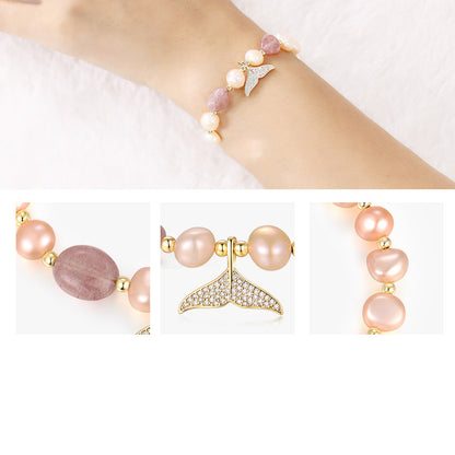 Elegant Strawberry Crystal Pearl Bracelet