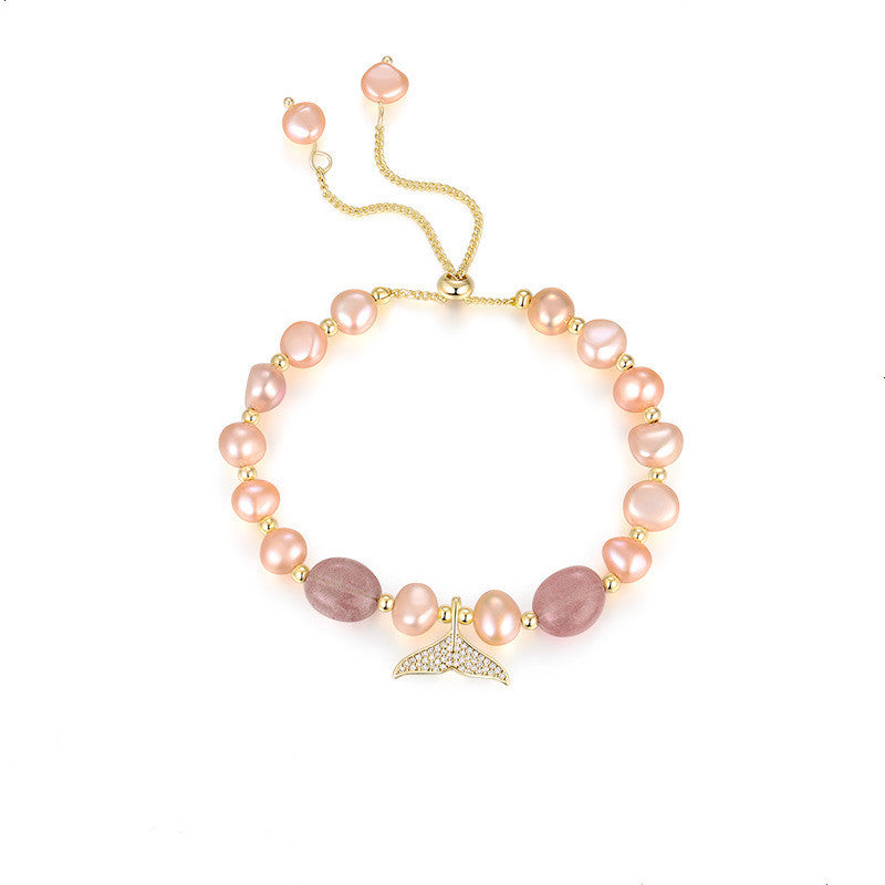 Elegant Strawberry Crystal Pearl Bracelet