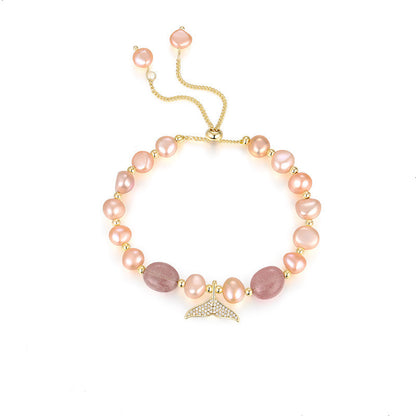 Elegant Strawberry Crystal Pearl Bracelet