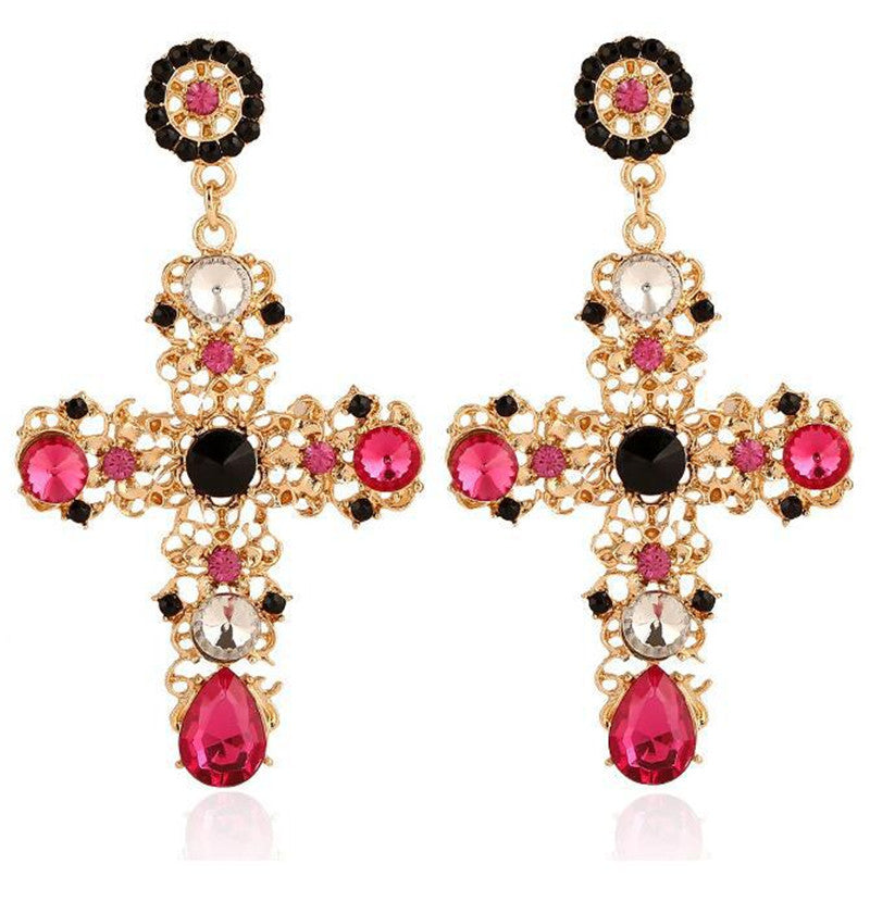 Pop Star Cross Diamond Gemstone Earrings