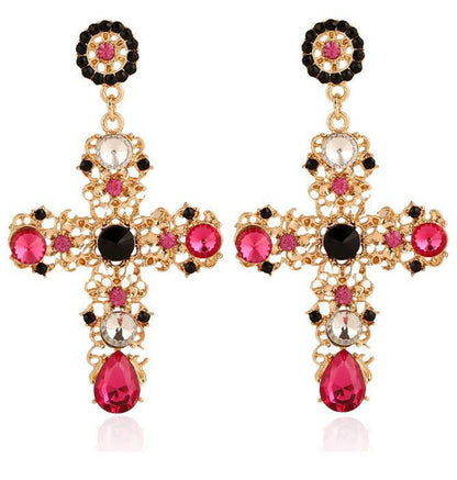 Pop Star Cross Diamond Gemstone Earrings