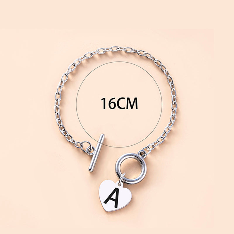 Silver OT Buckle Initial Heart Bracelet