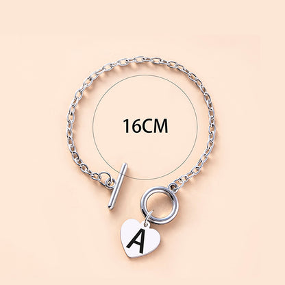 Silver OT Buckle Initial Heart Bracelet