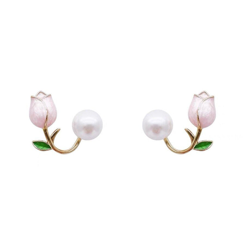 Elegant Tulip Pearl Stud Earrings
