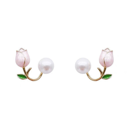Elegant Tulip Pearl Stud Earrings