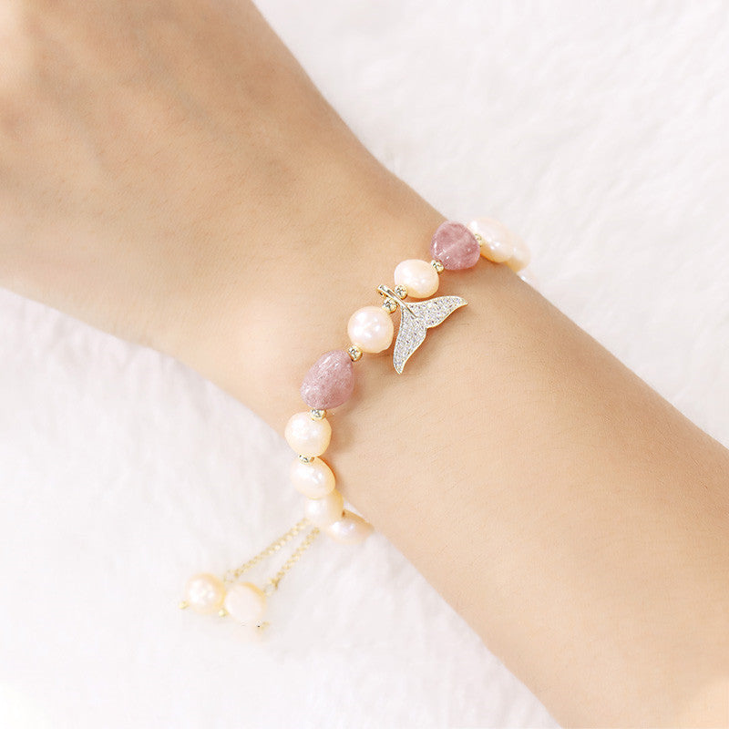 Elegant Strawberry Crystal Pearl Bracelet