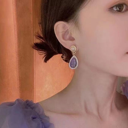 Purple Gemstone Tassel Earrings