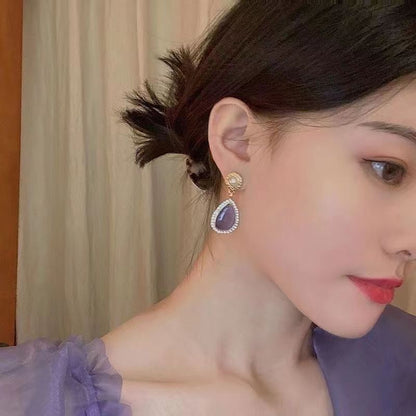 Purple Gemstone Tassel Earrings