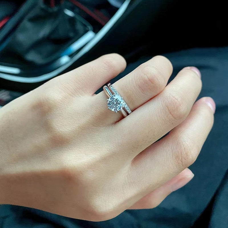 925 Silver Plated Elegant Moissanite Ring