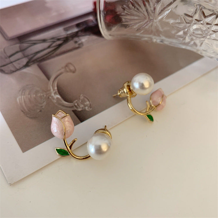Elegant Tulip Pearl Stud Earrings