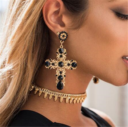 Pop Star Cross Diamond Gemstone Earrings