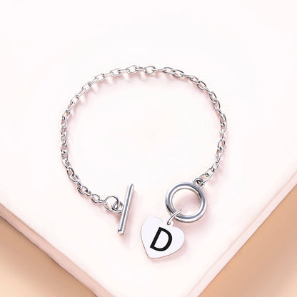 Silver OT Buckle Initial Heart Bracelet