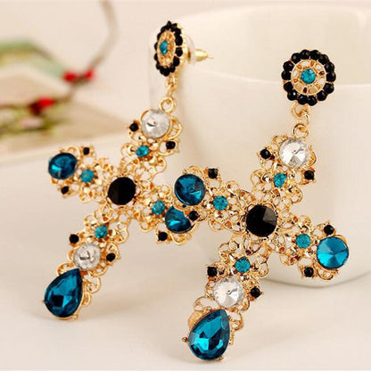 Pop Star Cross Diamond Gemstone Earrings