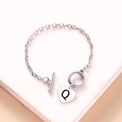 Silver OT Buckle Initial Heart Bracelet