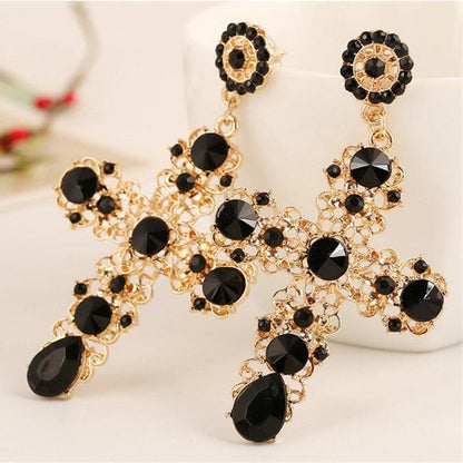 Pop Star Cross Diamond Gemstone Earrings