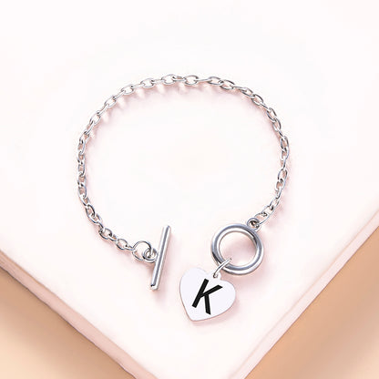 Silver OT Buckle Initial Heart Bracelet