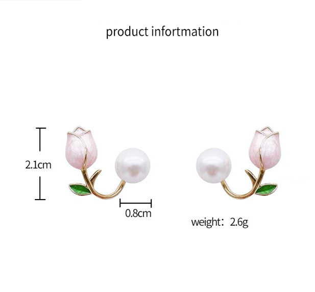 Elegant Tulip Pearl Stud Earrings