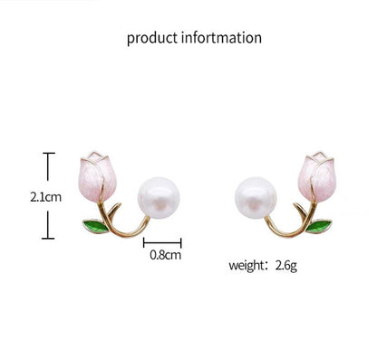 Elegant Tulip Pearl Stud Earrings