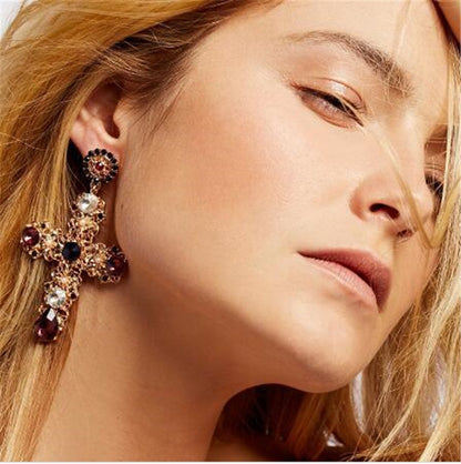 Pop Star Cross Diamond Gemstone Earrings