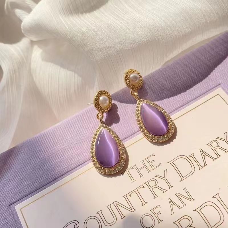 Purple Gemstone Tassel Earrings