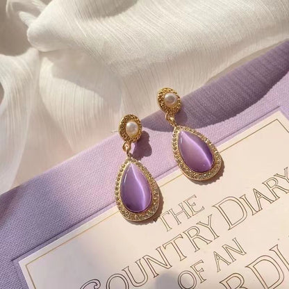 Purple Gemstone Tassel Earrings