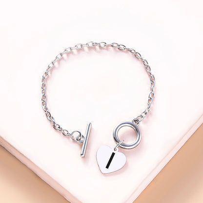 Silver OT Buckle Initial Heart Bracelet