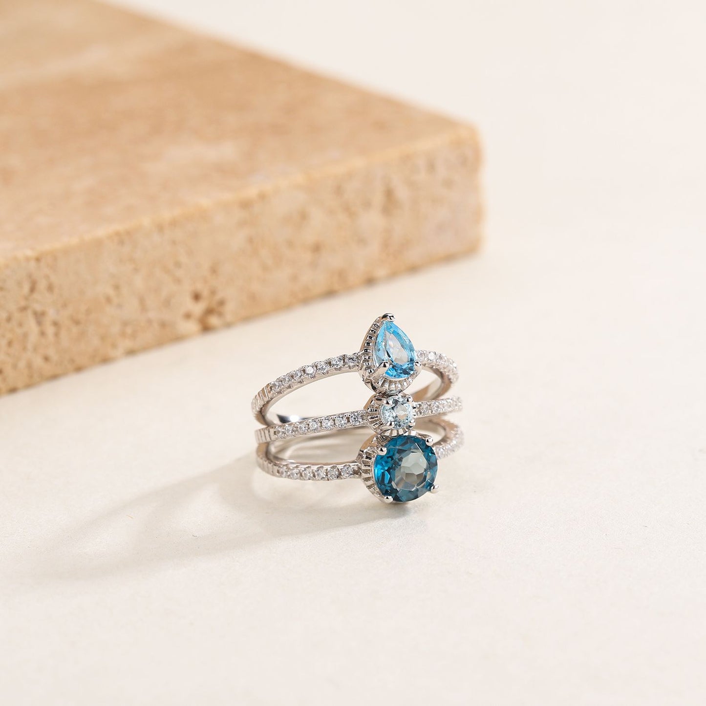 Simple Natural Topaz Diopside Rings Set